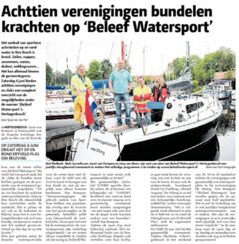 Afbeelding van artikel over (Be)leef watersport in Stadsblad 's-Hertogenbosch, 27-5-2015
