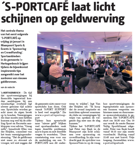 Afbeelding van een persbericht in het Stadsblad ´S-PORTcafé laat licht schijnen op geldwerving