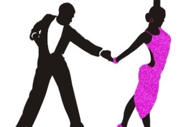Een cartoon waar een vrouw en man de salsa dansen