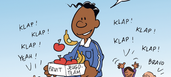 Gecropte versie van illustratie van man die fruit meebrengt voor het hele team