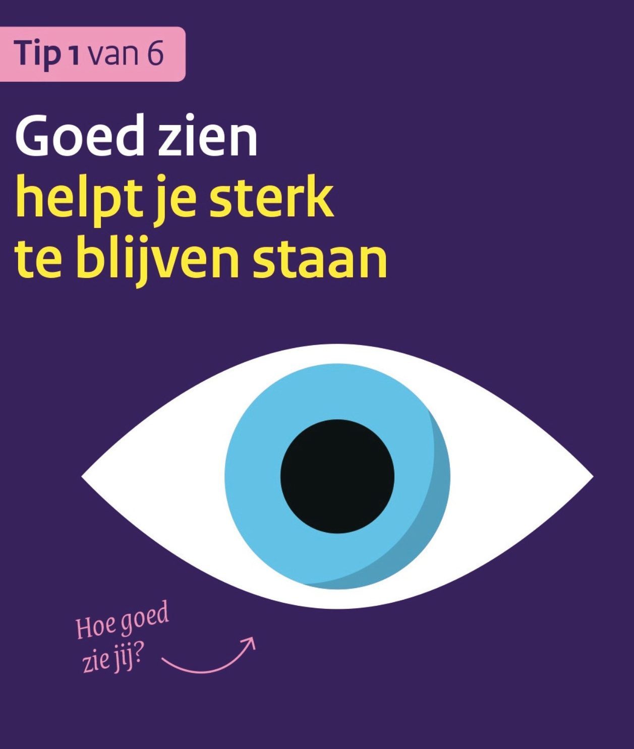 Tip 1: Goed zien. Tip over het belang van goed zicht om stevig te blijven staan.”